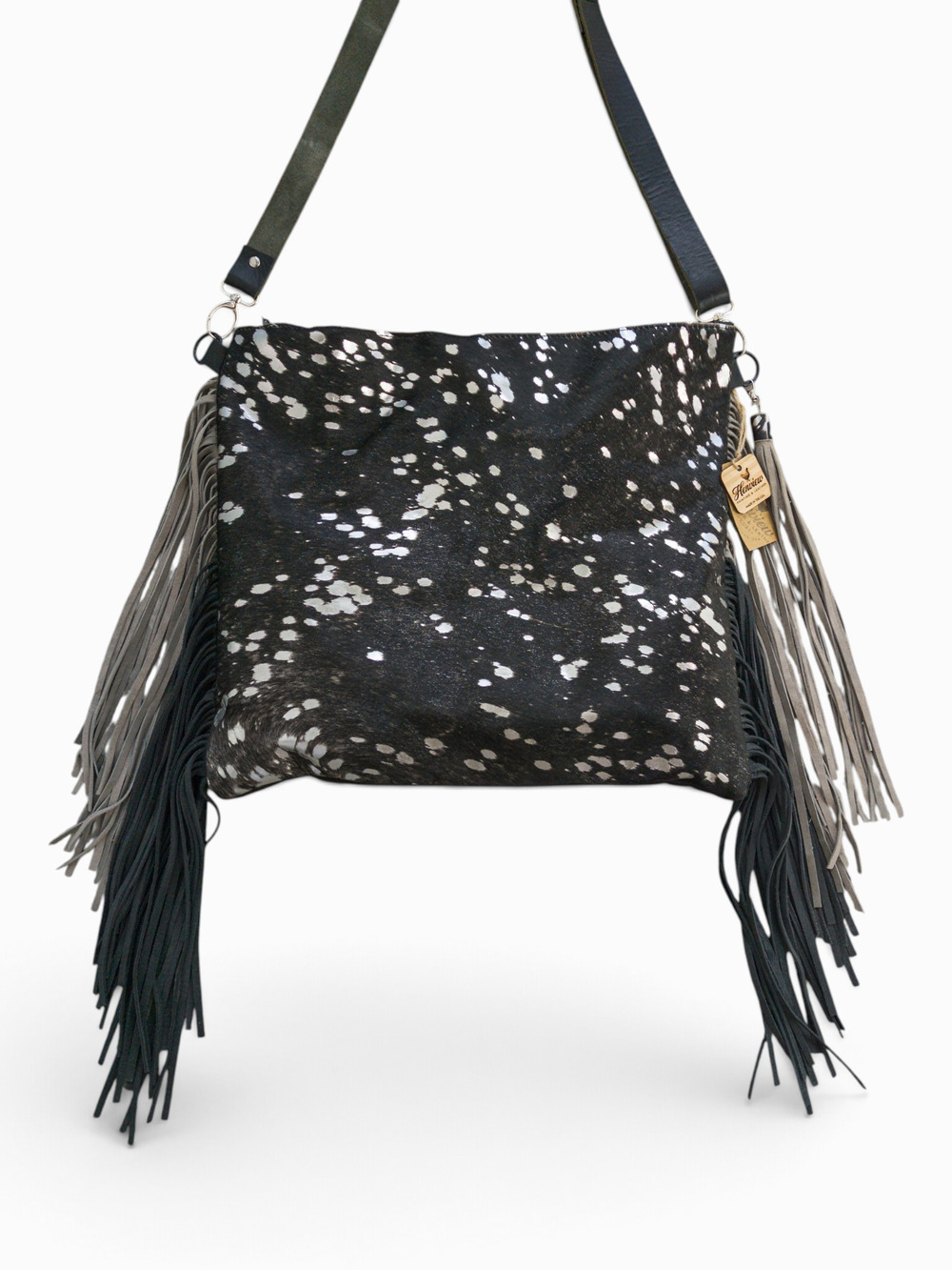 Henview Printing & Leather Hair-on-Hide Fringe Shoulder Bag, Made in USA